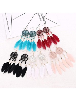 Fsfyb Kad?n Küpeleri Dü?me Küpeler Sadelik Tüy Küpeler Uzun El?rgüsü Püsküllü Küpeler Retro Boho Dream Catcher Tasar?m (Renk: Pembe) (Yurt Dışından)