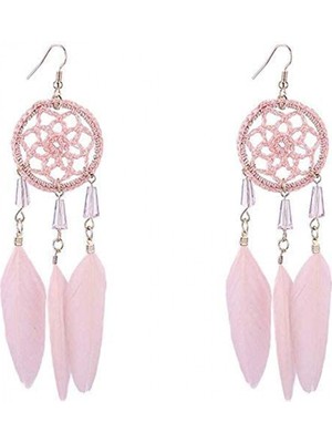 Fsfyb Kad?n Küpeleri Dü?me Küpeler Sadelik Tüy Küpeler Uzun El?rgüsü Püsküllü Küpeler Retro Boho Dream Catcher Tasar?m (Renk: Pembe) (Yurt Dışından)