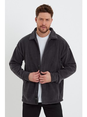 The Rule Erkek Antrasit Oversize Fit Gömlek Yaka Tüylenme Yapmayan Kışlık Rahat Polar Gömlek RF0312