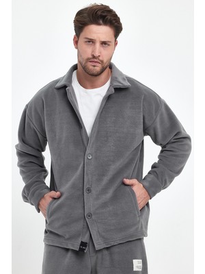 The Rule Erkek Ice Gri Oversize Fit Gömlek Yaka Tüylenme Yapmayan Kışlık Rahat Polar Gömlek RF0312
