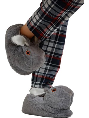 Liger Peluş Tavşan Figürlü Kaymaz ve Ses Yapmaz Ev Panduf FÜME