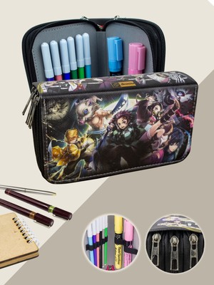 OneSize Kalem Kutusu Anime Slayer Temalı Orginazer Üç Bölmeli Vegan Deri (Kalemlik)