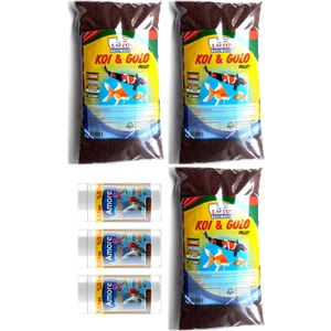 Lotus %37 Kajero 3 x 860 gr Poşet Japon Balığı Yemi, 3 x 125 ml Kutu Goldy Mix Granules