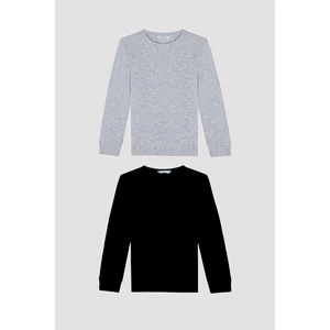 Unisex Uzun Kollu 2 li Çok Renkli T-shirt
