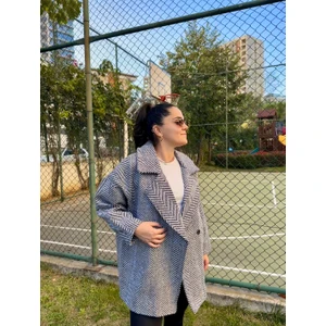 Fabric Butik Balık Sırtı Astarlı Oversize Kaşe Kaban Siyah Beyaz