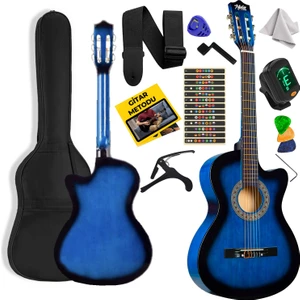 CG-395BL Mavi Renk Kesik Klasik Gitar 4/4 Yetişkin Boy Sap Ayarlı Full Set