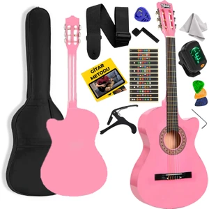 CG-395PK Pembe Renk Kesik Klasik Gitar 4/4 Yetişkin Boy Sap Ayarlı Full Set
