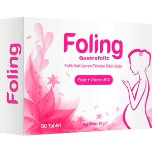 Pharma Foling Quatrefolic 30 Tablet Folik Asit, B12 Vitamini, İyot   SKT: 12/25