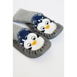 Gri Erkek Penguen Kaydırmaz Taban Çarık Çorap