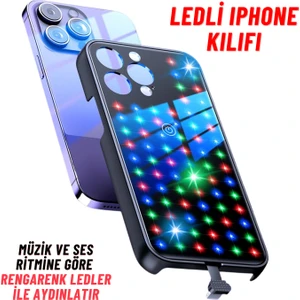 Apple Iphone 12 Pro/ 12 Pro Max/ 13/ 13 Pro/ 13 Pro Max/ 14/ 14 Pro/ 14 Pro Max/ 14 Plus Uyumlu Rgb LED Işıklı Siyah Telefon Kılıfı