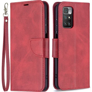 4U Sky Xiaomi Için Redmi 10 4g (2021)/REDMI 10 Prime/redmi 10 2022 4g/redmi Not 11 4g (Mediatek) Geri Çekmeye Dayanıklı Şık Handy Strap Deri Akıllı Telefon Cüzdan Standı Kılıf-Kırmızı (Yurt Dışından)