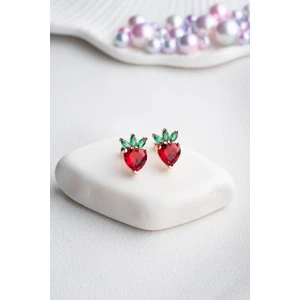 925 Ayar Gümüş Rose Kaplama Kırmızı Taşlı Çilek Küpe