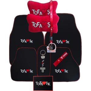 Tofaş 5 Parça Nakışlı Siyah Oto Halı Paspas / Tofaş Araç Oto Seyahat Boyun Yastığı & Oto Aksesuar