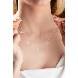 925 Ayar Gümüş Rose Zirkon Taşlı Şans Kelebek Kolye