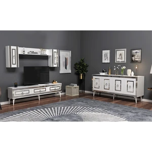 Demonte Dekor Karya Tv Ünitesi ve Konsol 2'li Salon Takımı Beyaz Gümüş