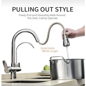 İsaoğlu Yapı Arıtmalı Mutfak Bataryası Arıtıcılı Evye Musluğu Mat Krom Spiralli Mutfak Armatür Inox Leke Tutmaz