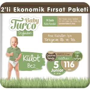 Baby Turco Doğadan 2'li Ekonomik Fırsat Paketi Külot Bez 5 Numara Junior 116 Adet