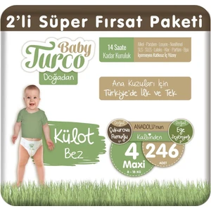 Baby Turco Doğadan 2'li Süper Fırsat Paketi Külot Bez 4 Numara Maxi 246 Adet