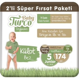 Baby Turco Doğadan 2'li Süper Fırsat Paketi Külot Bez 5 Numara Junior 174 Adet