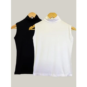 Kadın Sıfır Kol Yarım Balıkçı Yaka Body Beyaz 2 Adet