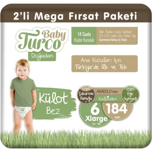 Baby Turco Doğadan 2'li Mega Fırsat Paketi Külot Bez 6 Numara Xlarge 184 Adet