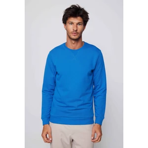 Pamuk Bisiklet Yaka Basıc Unisex Mavi Sweatshirt