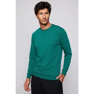 Pamuk Bisiklet Yaka Basıc Unisex Yeşil Sweatshirt