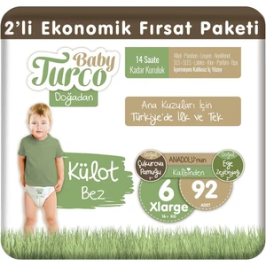 Baby Turco Doğadan 2'li Ekonomik Fırsat Paketi Külot Bez 6 Numara Xlarge 92 Adet