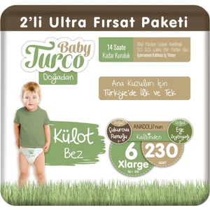 Baby Turco Doğadan 2'li Ultra Fırsat Paketi Külot Bez 6 Numara Xlarge 230 Adet