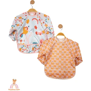 Uzun Kollu Mama Önlüğü 2'li Set (6-24 Ay) Çiçekli