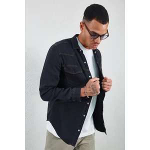 Çift Cep Kapaklı Denim  Gömlek Siyah