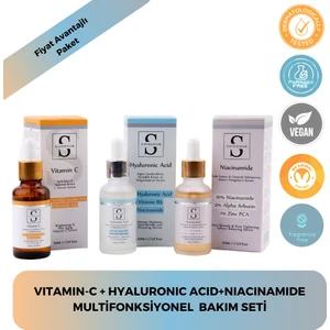 C Vitamin & Hyaluronic Acid & Niacinamide Multifonksiyonel 3'lü Cilt Bakım Serum Seti
