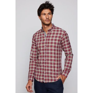 Slim Fit Kareli Pamuklu Kolay Ütü Erkek Gömlek