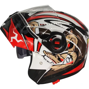 961 Monkey Güneş Vizörlü Çeneden Açılır Kask Siyah - Beyaz - Kırmızı