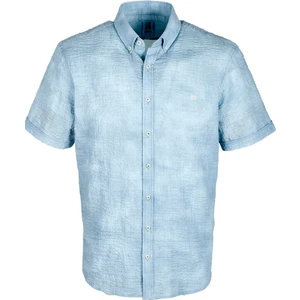 Erkek Mavi Gofre Kumaş Slim Fit Dar Kesim Düğme Yaka Kısa Kol Gömlek Jeans 7232