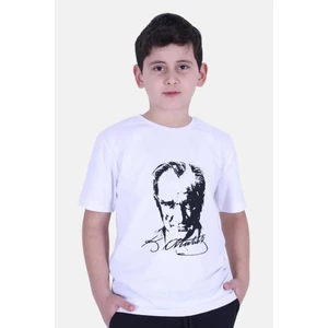 Atatürk Baskılı Imzalı Beyaz Çocuk T-Shırt 00256