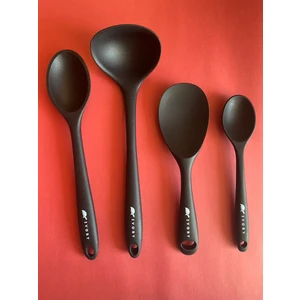 Sert Uçlu Isıya Dayanıklı Yanmaz Yapışmaz Silikon Kaşık Seti 4 Parça 28cm/22cm/20cm Kaşık 28cm Kepçe
