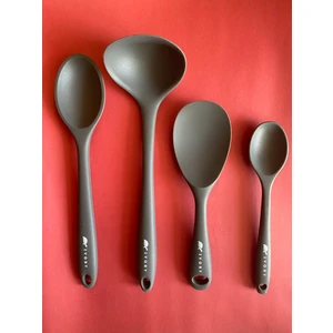 Sert Uçlu Isıya Dayanıklı Yanmaz Yapışmaz Silikon Kaşık Seti 4 Parça 28cm/22cm/20cm Kaşık 28cm Kepçe