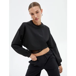Crop Sweatshirt Tül Korse Detaylı Bisiklet Yaka
