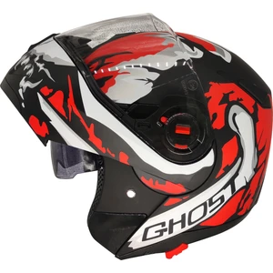961 Ghost Güneş Vizörlü Çeneden Açılır Kask Siyah - Beyaz - Kırmızı