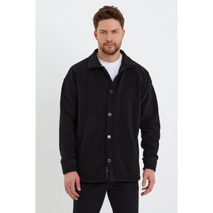 The Rule Erkek Siyah Oversize Fit Gömlek Yaka Tüylenme Yapmayan Kışlık Rahat Polar Gömlek RF0312