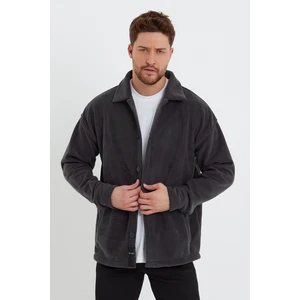 The Rule Erkek Antrasit Oversize Fit Gömlek Yaka Tüylenme Yapmayan Kışlık Rahat Polar Gömlek RF0312