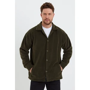 The Rule Erkek Haki Oversize Fit Gömlek Yaka Tüylenme Yapmayan Kışlık Rahat Polar Gömlek RF0312