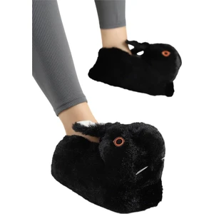 Peluş Tavşan Figürlü Kaymaz ve Ses Yapmaz Ev Panduf Siyah