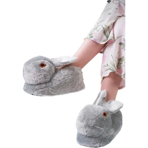 Peluş Tavşan Figürlü Kaymaz ve Ses Yapmaz Ev Panduf GRİ