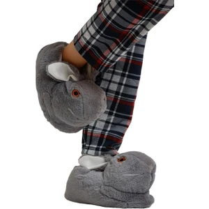 Peluş Tavşan Figürlü Kaymaz ve Ses Yapmaz Ev Panduf Füme