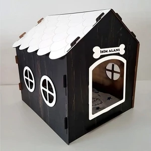 Süper Set  Ahşap Dekoratif Köpek Evi-Kulübesi ,kedi Evi Minder ve Zincir Tasma (Rebab-Beyaz)