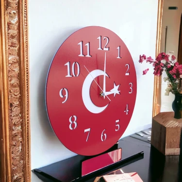 Ahşap 3D Türk Bayrağı Salon Ofis Mutfak Duvar Saati 35 cm