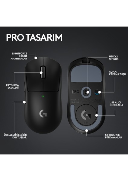 G PRO X SUPERLIGHT 2 Hafif HERO 2 Sensör 32.000 DPI LIGHTSPEED Kablosuz Oyuncu Mouse - Siyah