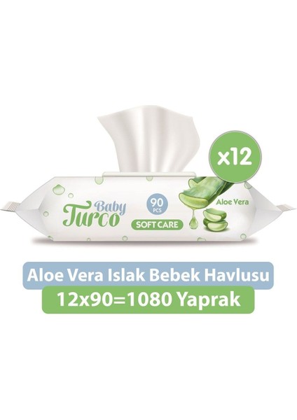 Aloe Vera Islak Bebek Havlusu 12X90 Yaprak 1080 Yaprak Hassas Temizlik ve Koku